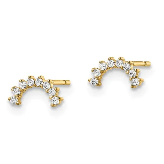 14k Gold Curved CZ Post Earrings