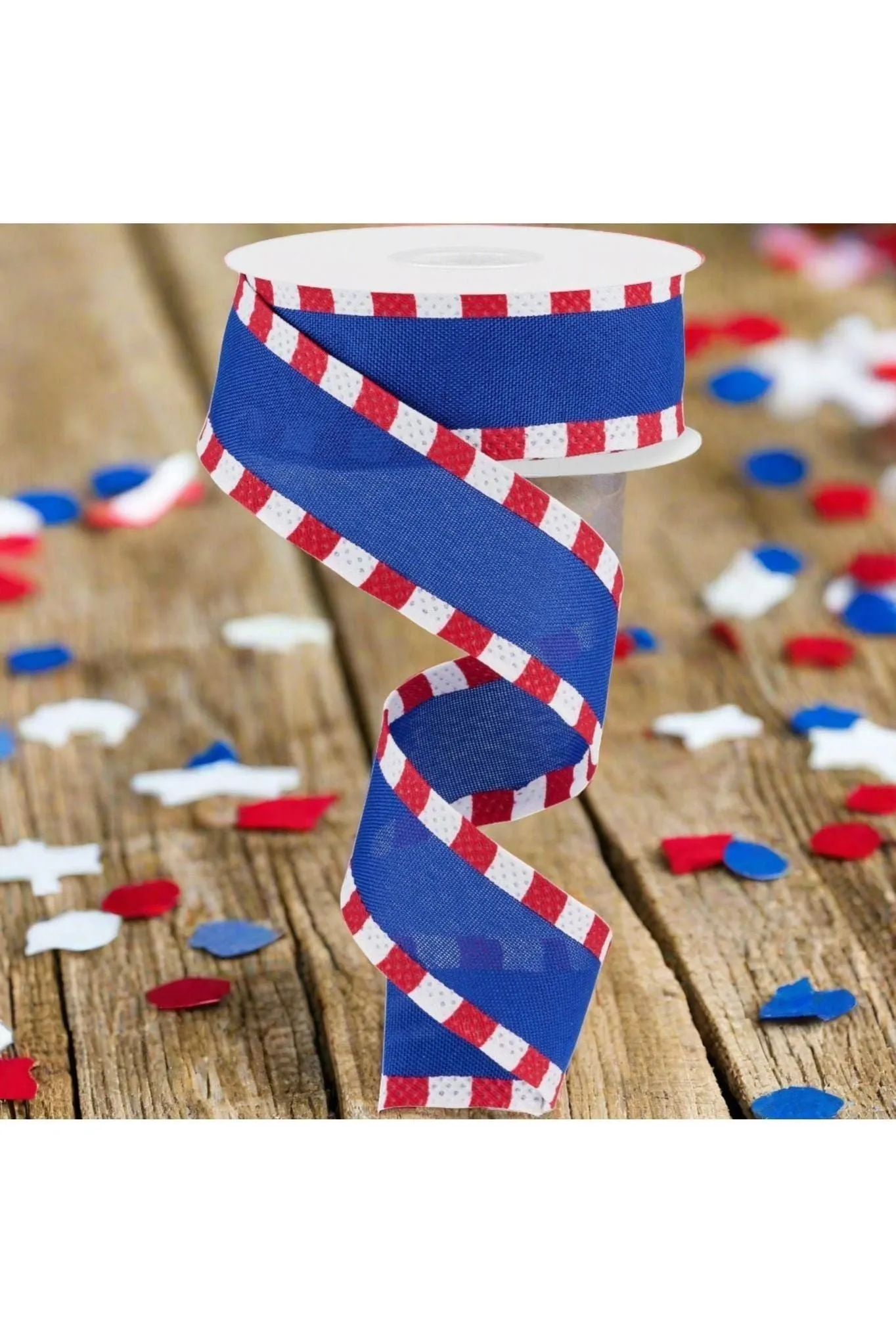 1.5" Faux Royal Burlap/Stripe Edge Ribbon: Royal Blue (10 Yards)