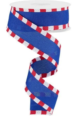 1.5" Faux Royal Burlap/Stripe Edge Ribbon: Royal Blue (10 Yards)