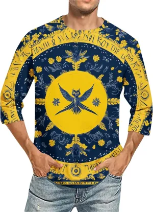4th July Shirts for Men Men's Casual Crewneck 3/4 Sleeve Shirts Cotton Hawaiian Summer Tops Basic Pullover Workout Tees