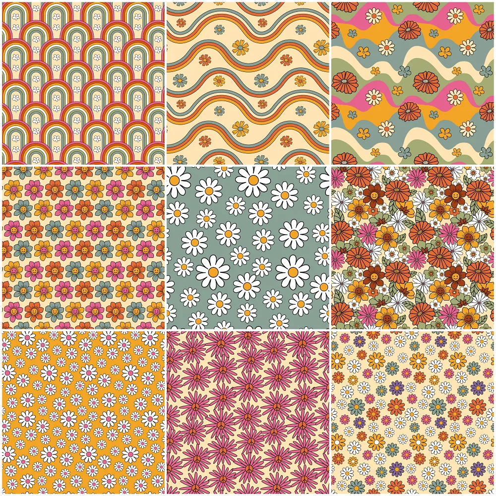 70s Retro Floral Fabric Collection - 1 Yard Bundle