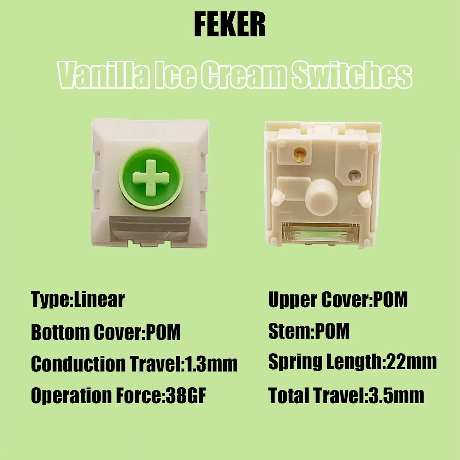 FEKER Kailh Vanilla Ice Cream Switches Mechanical Keyboard Accessories 38gf 5 Pin Full Pom Material RGB Linear Hotswappable Cherry Mx Style Pre Lubed Customized (10PCS)