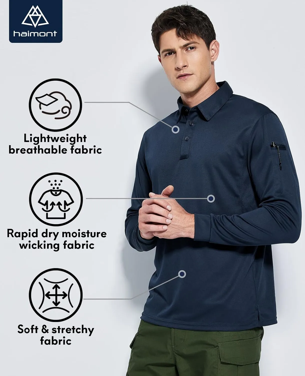 Haimont Men's Performance Dry Fit Polo Shirt Short and Long Sleeve Golf Collared T-Shirts for Tactical Outdoor Hiking