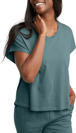 Hanes Women's Originals Twisted Neck T-Shirt, Short-Sleeve Cotton Tee, Boxy Fit