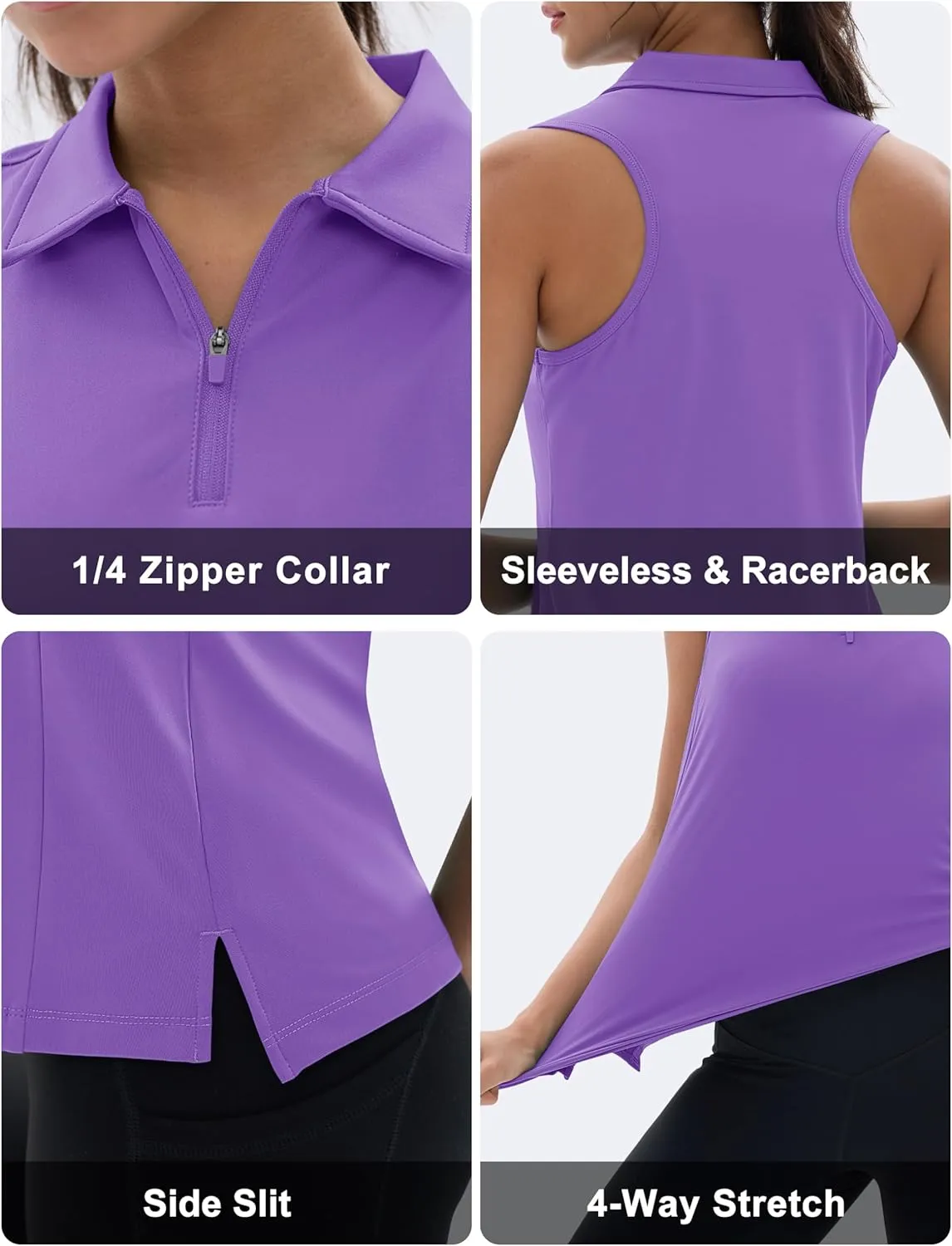 MAGCOMSEN Womens Golf Polo Shirts Sleeveless Racerback Zip Up UPF 50  Quick Dry Tennis Workout Athletic Tank Tops