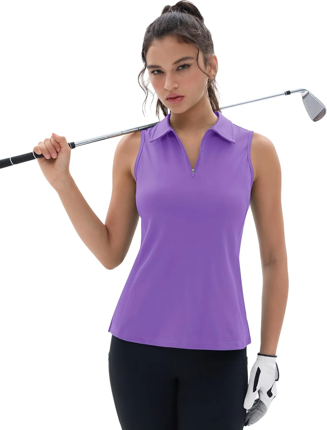 MAGCOMSEN Womens Golf Polo Shirts Sleeveless Racerback Zip Up UPF 50  Quick Dry Tennis Workout Athletic Tank Tops