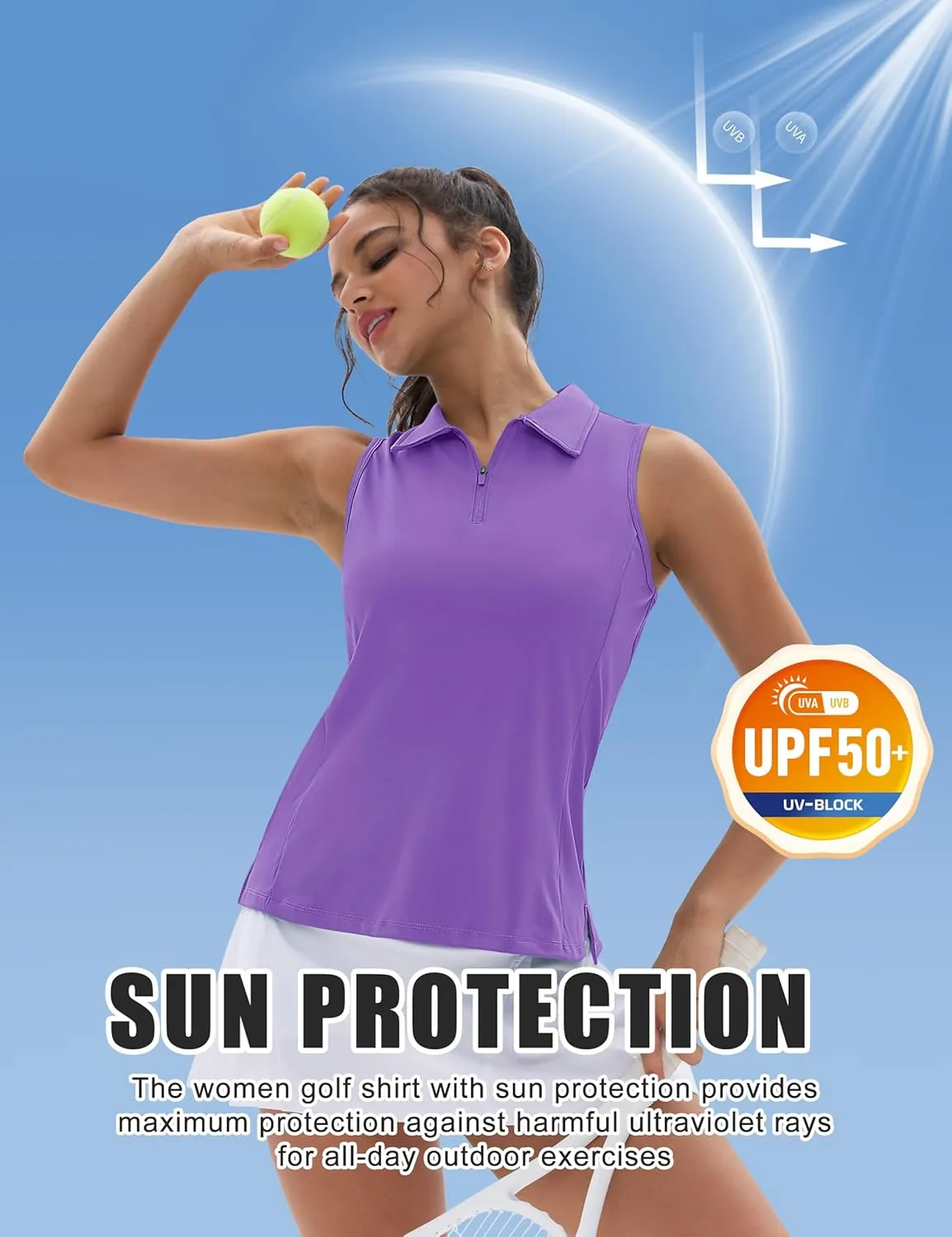 MAGCOMSEN Womens Golf Polo Shirts Sleeveless Racerback Zip Up UPF 50  Quick Dry Tennis Workout Athletic Tank Tops