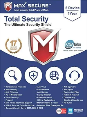 Max Secure Software Total Security for PC 2019 | Antivirus | Internet Security | 5 Device | 1 Year | [PC Online code]