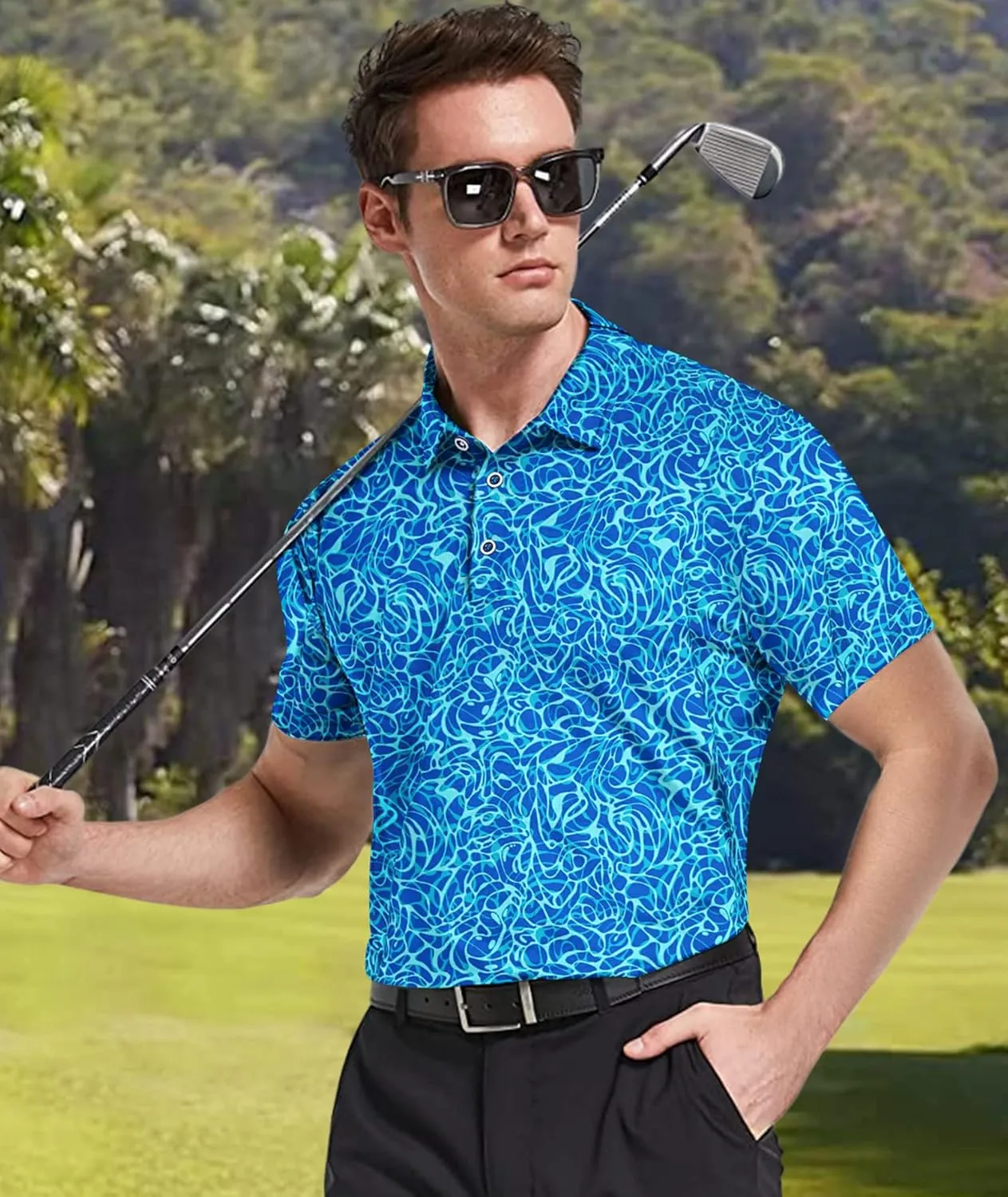 Mens Golf Shirts Short Sleeve Moisture Wicking Dry Fit Performance Athletic Polo Shirt