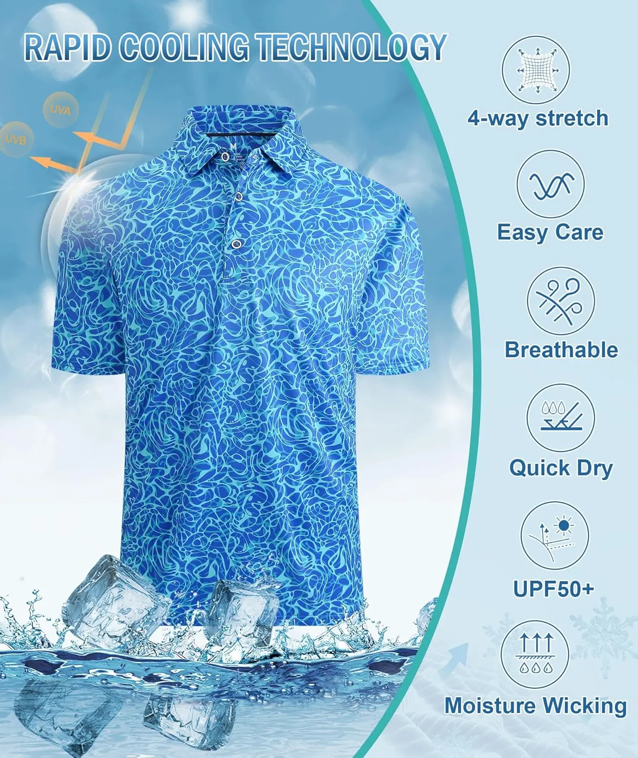 Mens Golf Shirts Short Sleeve Moisture Wicking Dry Fit Performance Athletic Polo Shirt