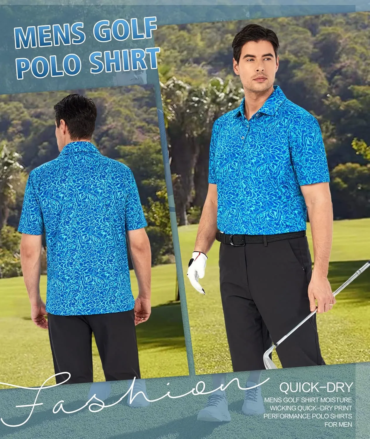Mens Golf Shirts Short Sleeve Moisture Wicking Dry Fit Performance Athletic Polo Shirt