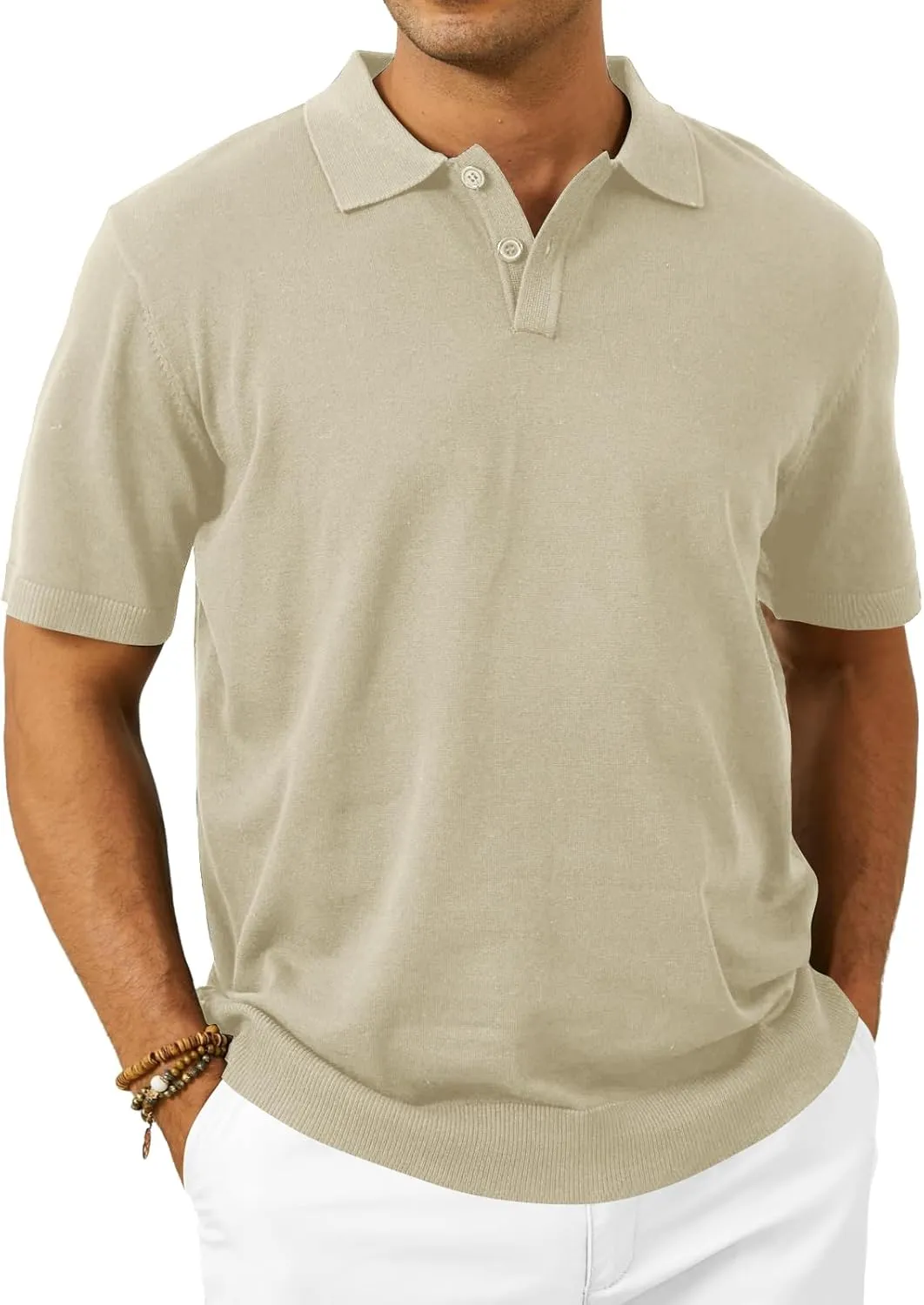 Mens Knit Polo Shirts Short Sleeve Casual Classic Collared Stretchy T-Shirts