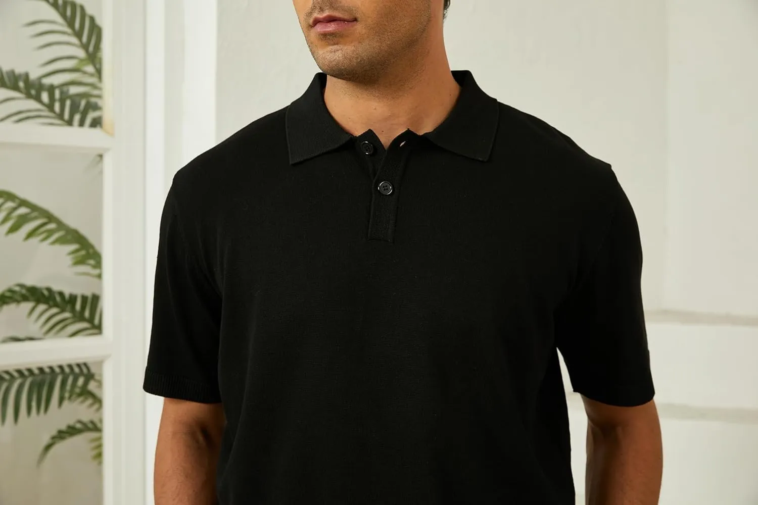Mens Knit Polo Shirts Short Sleeve Casual Classic Collared Stretchy T-Shirts