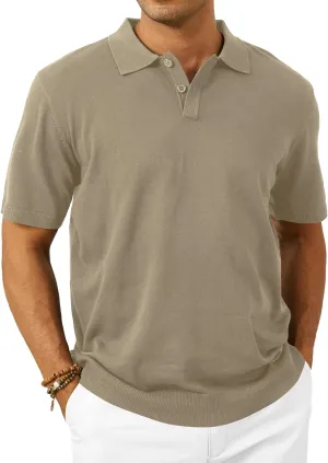 Mens Knit Polo Shirts Short Sleeve Casual Classic Collared Stretchy T-Shirts