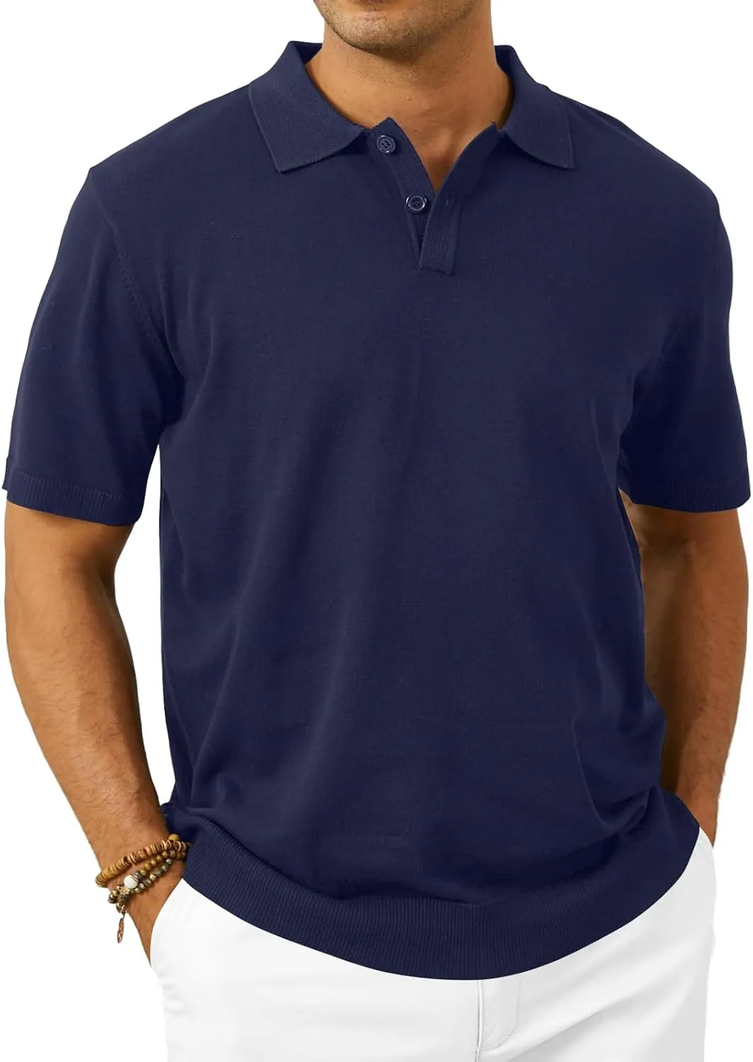 Mens Knit Polo Shirts Short Sleeve Casual Classic Collared Stretchy T-Shirts