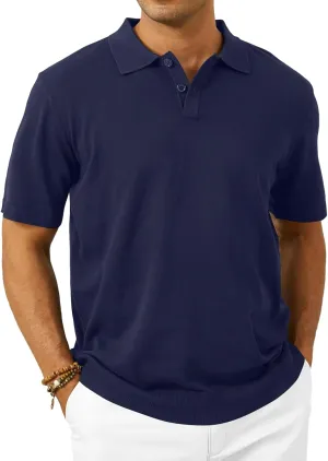 Mens Knit Polo Shirts Short Sleeve Casual Classic Collared Stretchy T-Shirts