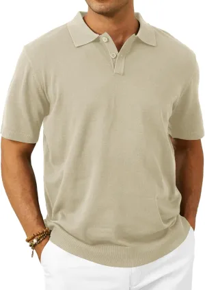 Mens Knit Polo Shirts Short Sleeve Casual Classic Collared Stretchy T-Shirts