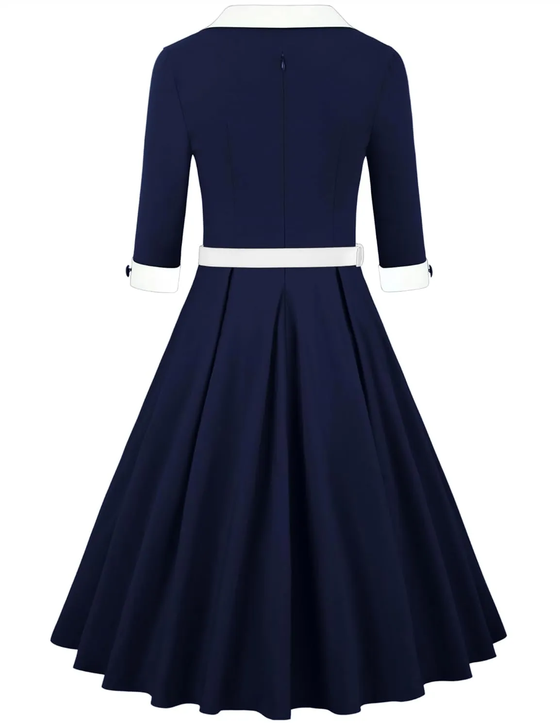 MUXXN Women's 50s Retro Casual Swing Midi Dress 3/4 Sleeve Square A Line Neck Vintage Cocktail Wedding Guest Bodycon Prom