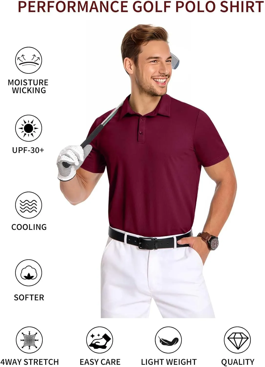PEGENO Mens Polo Shirts Short Sleeve Golf Shirts Moisture Wicking Athletic Casual Polo Shirts