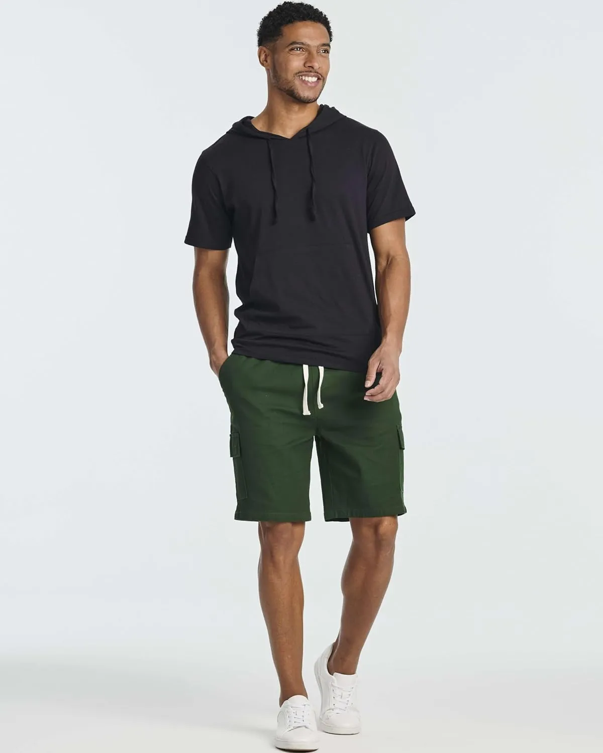 Real Essentials 3 Pack: Men's 9" Elastic Waistband Cargo Short with Drawstring