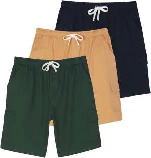 Real Essentials 3 Pack: Men's 9" Elastic Waistband Cargo Short with Drawstring