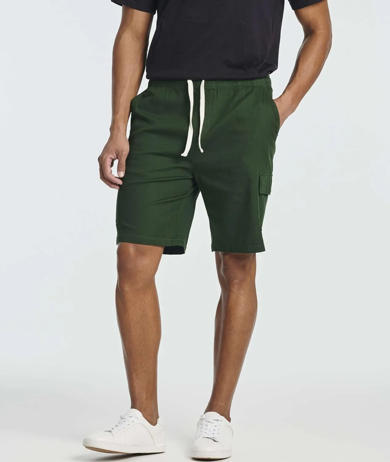 Real Essentials 3 Pack: Men's 9" Elastic Waistband Cargo Short with Drawstring