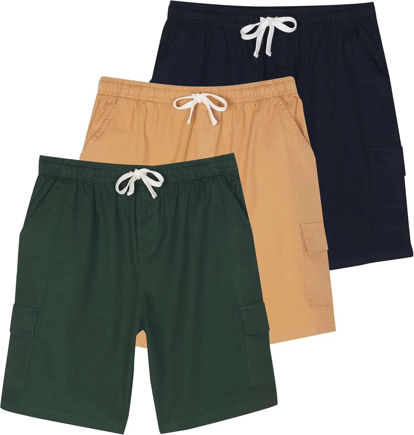 Real Essentials 3 Pack: Men's 9" Elastic Waistband Cargo Short with Drawstring