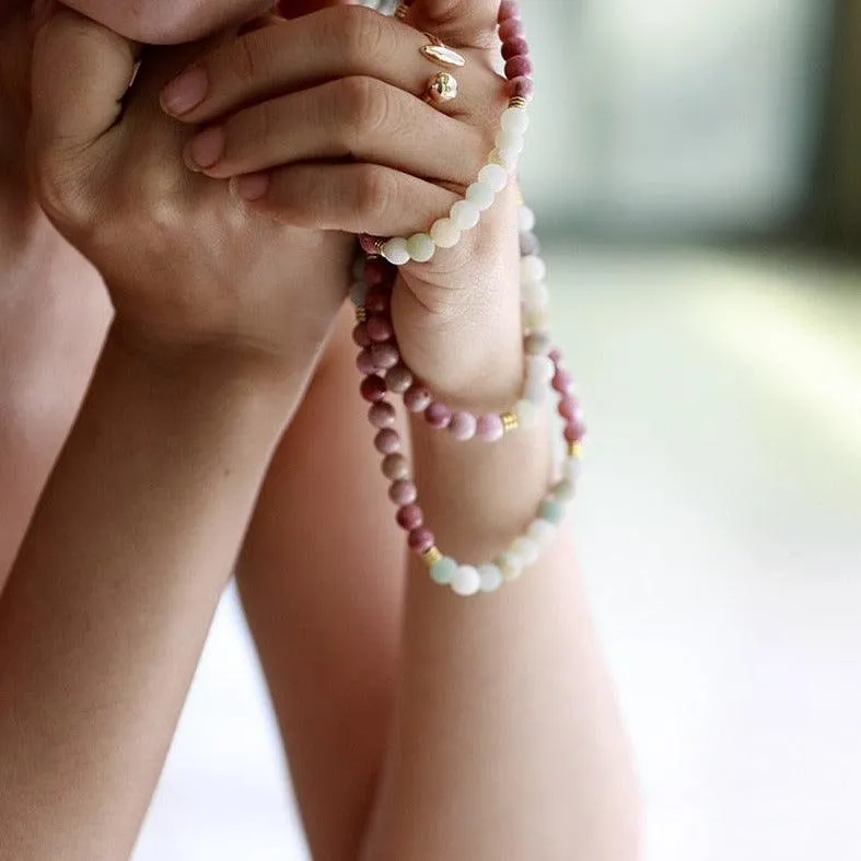 Rhodonite & Amazonite w/ Lotus Charm Stretchy Bracelet