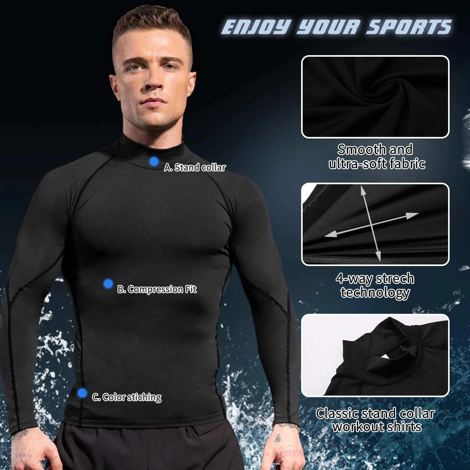 SPVISE 1 or 3 Pack Men's Compression Shirts Long Sleeve Workout Gym T-Shirt Running Top Cool Dry Sports Baselayer Undershirts