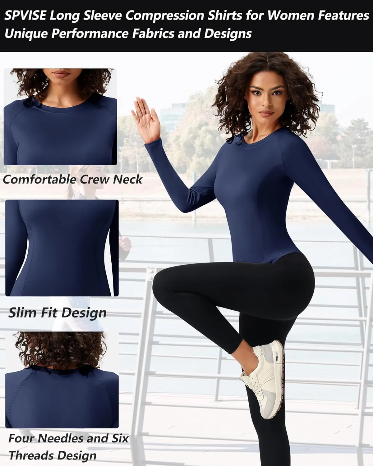 SPVISE Long Sleeve Compression Shirts for Women Workout Tops Cool Dry Breathable Yoga Running Hiking T-Shirt Fitted Basic Top