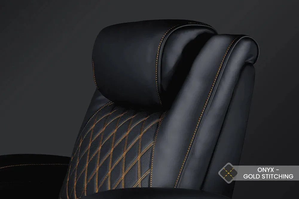 Valencia Oslo Ultimate Luxury Leather Home Theater Seating Row of 5 Loveseat Left, Onyx with Gold Stitching