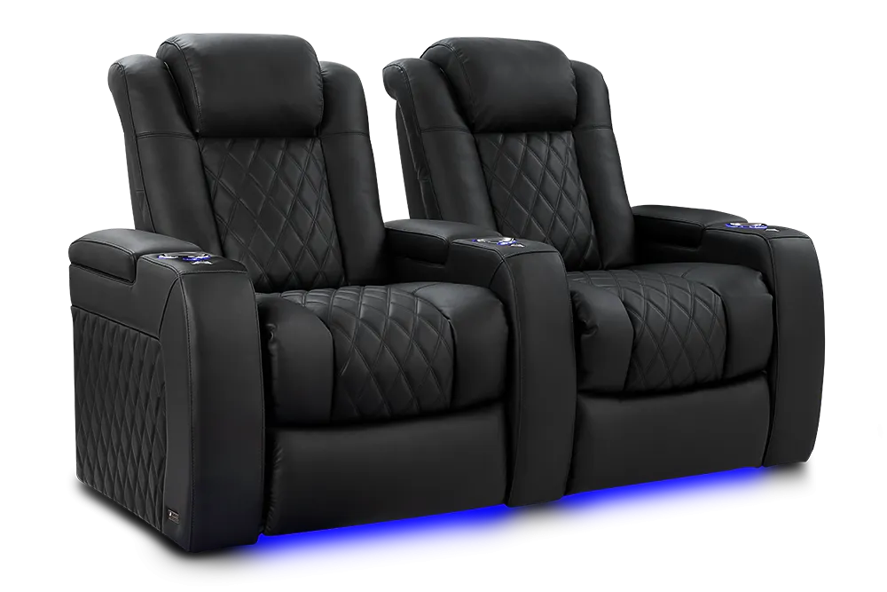 Valencia Tuscany Luxury Leather Home Theater Seating Row of 2, Onyx