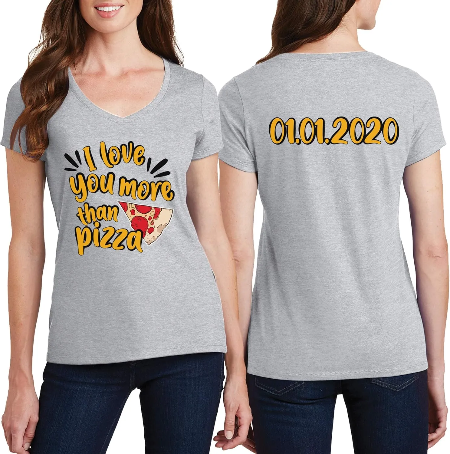 Women Custom V Neck T Shirts Design Your Own Add Picture Photo Text Two Sided