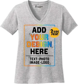 Women Custom V Neck T Shirts Design Your Own Add Picture Photo Text Two Sided
