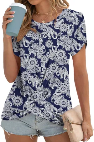 Womens 2025 Summer Tops Casual Twist Front Blouses Short Sleeve Tshirts Fitting Tunic S-3XL
