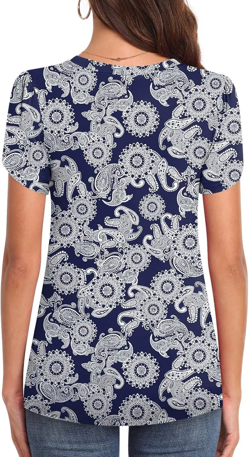 Womens 2025 Summer Tops Casual Twist Front Blouses Short Sleeve Tshirts Fitting Tunic S-3XL