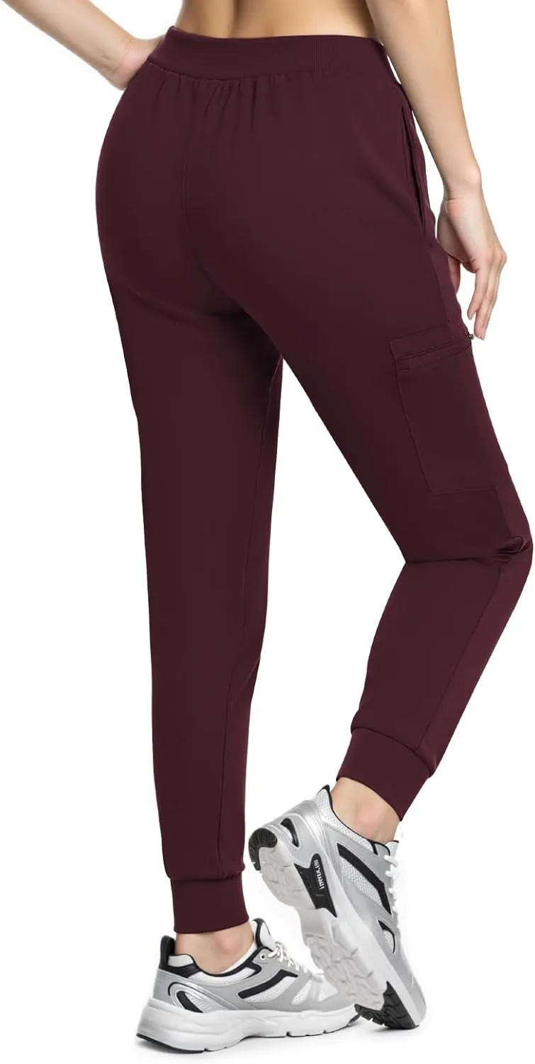 Women's Scrub Pants, Lightweight Soft Stretch Yoga Jogger with Elastic Drawstring Waistband, Mid-Rise Slim Fit Cargo Pants