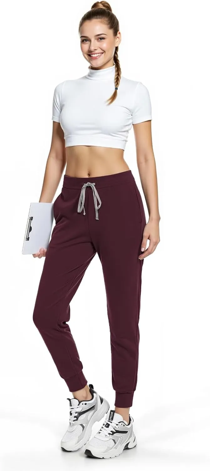 Women's Scrub Pants, Lightweight Soft Stretch Yoga Jogger with Elastic Drawstring Waistband, Mid-Rise Slim Fit Cargo Pants