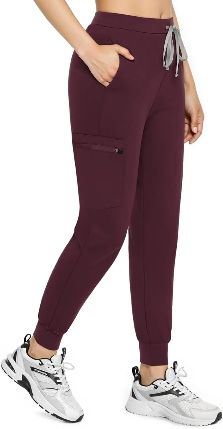 Women's Scrub Pants, Lightweight Soft Stretch Yoga Jogger with Elastic Drawstring Waistband, Mid-Rise Slim Fit Cargo Pants