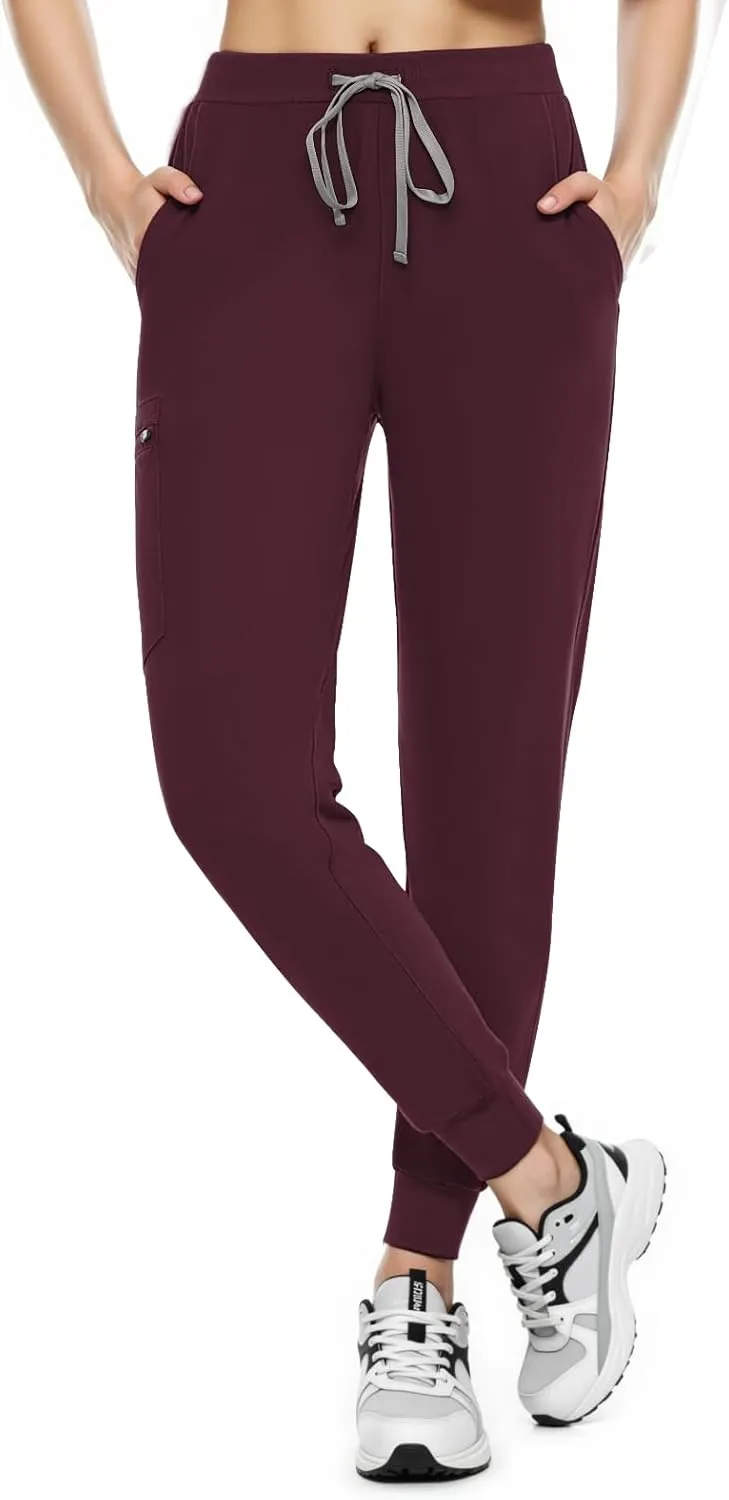 Women's Scrub Pants, Lightweight Soft Stretch Yoga Jogger with Elastic Drawstring Waistband, Mid-Rise Slim Fit Cargo Pants